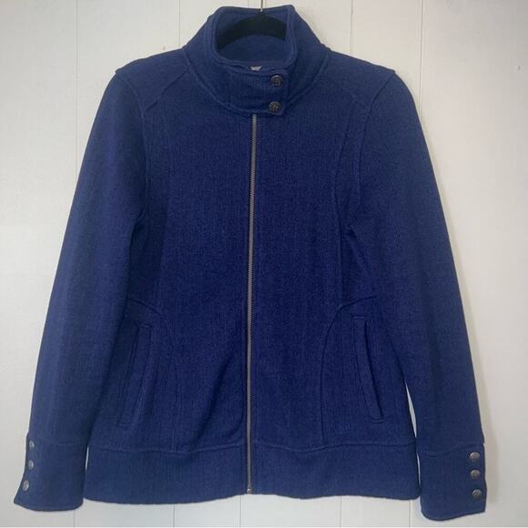 REI Aldervale Full Zip Sweater Fleece Mock Neck Hiking Jacket Blue M - Picture 2 of 12